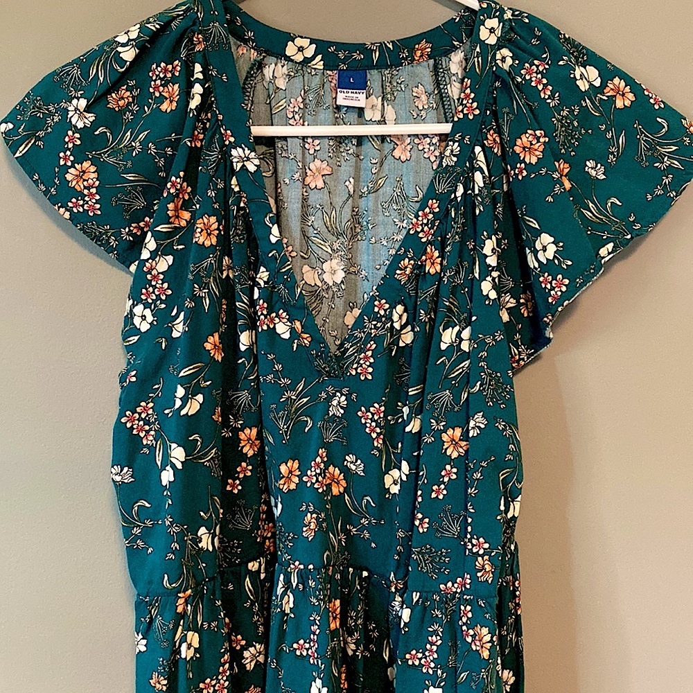 Flutter-Sleeve Floral-Print Mini Swing Dress for Women size L